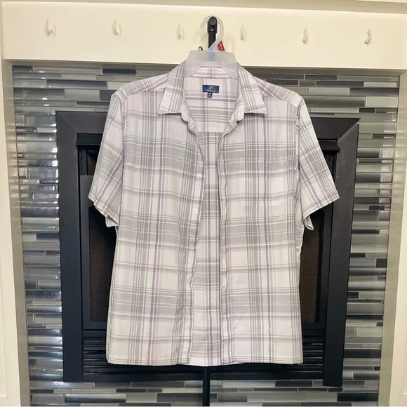 Mens George Plaid Button Up T-Shirt Short Sleeve, Size L - Picture 5 of 5
